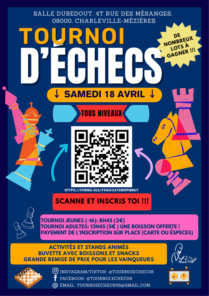 Tournoi d'échecs à Charleville, Charleville-Mezières, 18/04/2026
