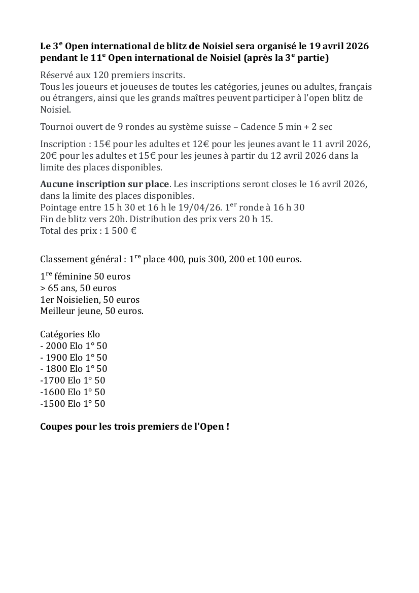 3ème Open International de blitz de Noisiel