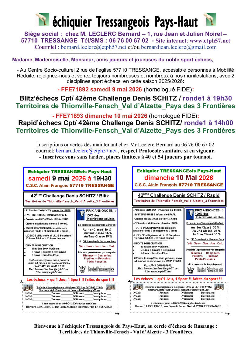 42ème Challenge Denis Schitz - Rapide - Territoires Thionville-Fensch Val d'Alzette