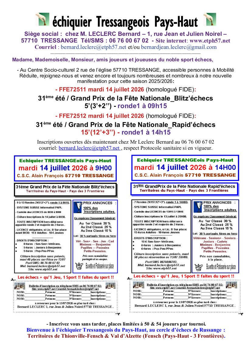 31ème Rapid'échecs International d'été - Grand Prix de la Fête Nationale