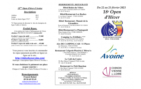 18ème Open d'hiver, Avoine, 22-25/02/2023